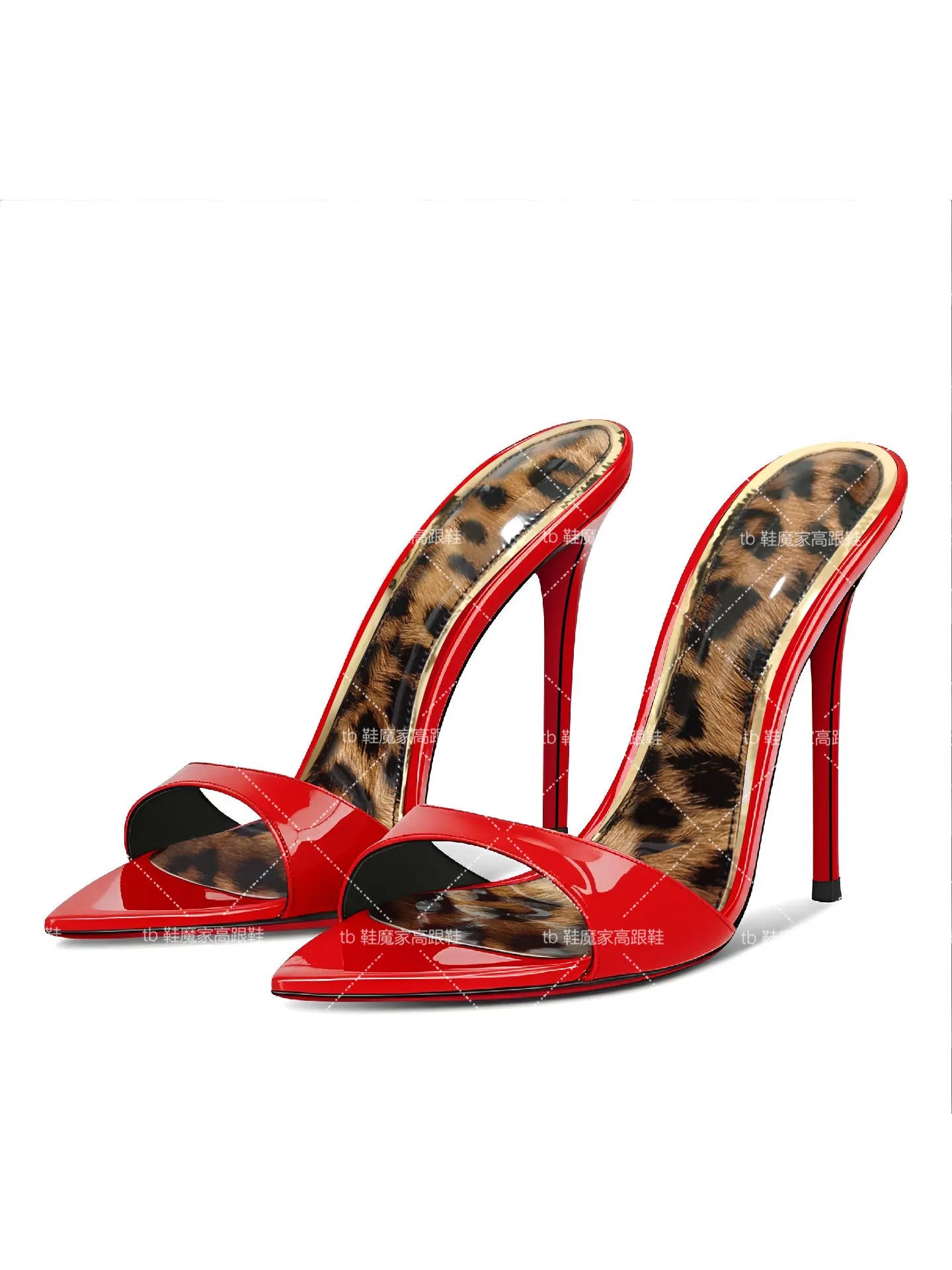 Yuejinlong 2026 New Leopard Print Pointed Toe Stiletto Mules Sexy High Heels Open Toe Elegant Slide Sandals Ladies Shoes
