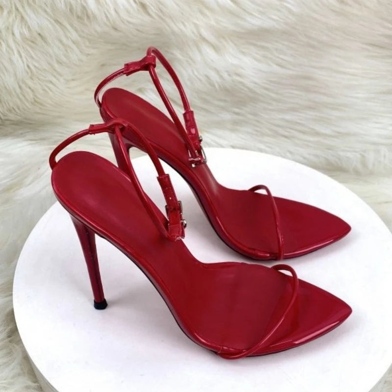 Nuevas Sandalias de Tacón Alto con Tira Fina y Minimalista de 10 cm, con Tiras Sexys en el Tobillo, Talla Grande, Tacón Delgado, para Mujer