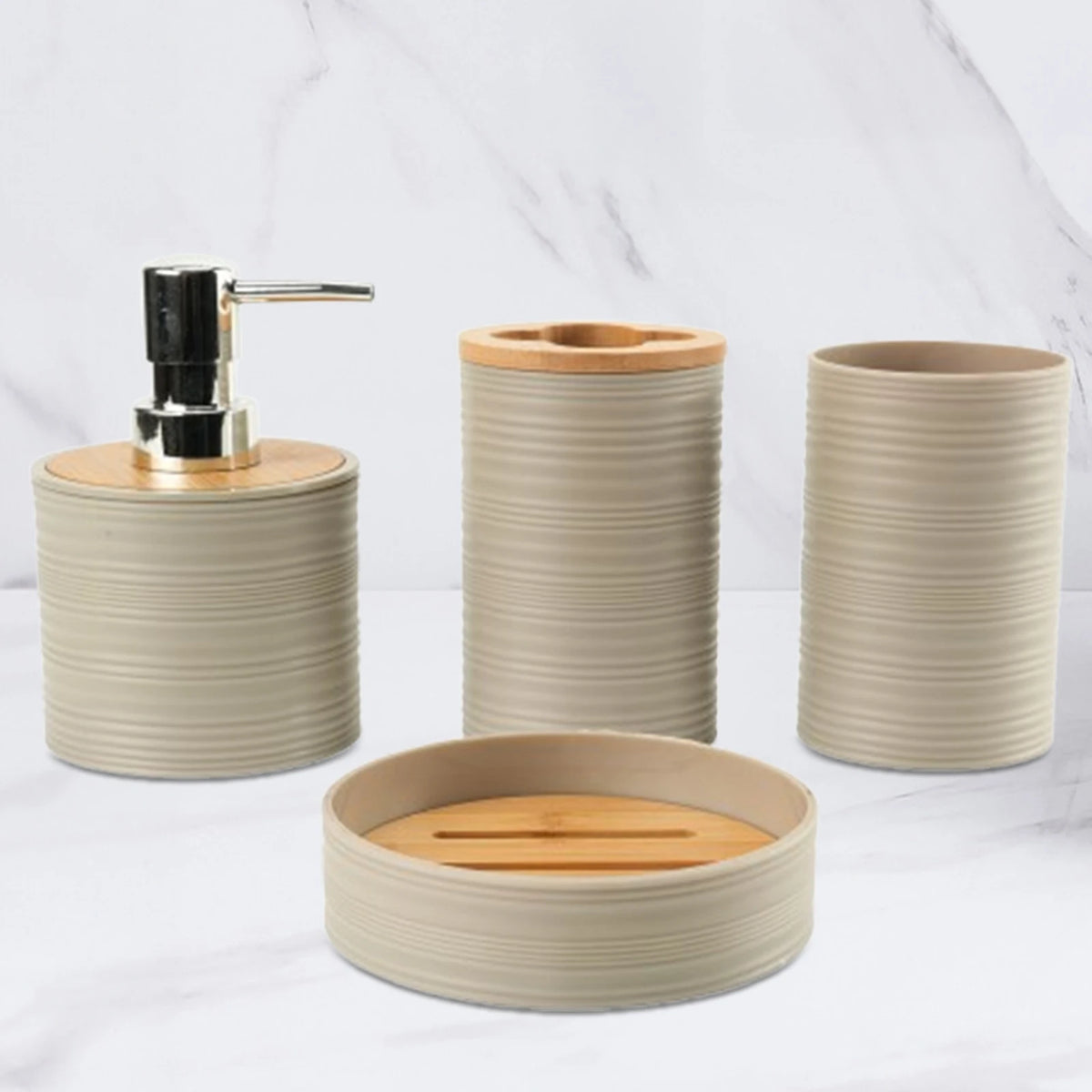 Suministros de baño de bambú para lavado de baño, estante de almacenamiento para el baño, juego de soporte para cepillos de dientes, taza para enjuague bucal, tocador, 4 Uds.