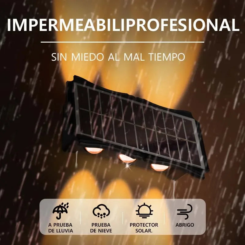 Lámpara Solar de pared para exteriores, luz cálida, impermeable, iluminación luminosa arriba y abajo, luces decorativas para balcón, patio y jardín, pared Exterior