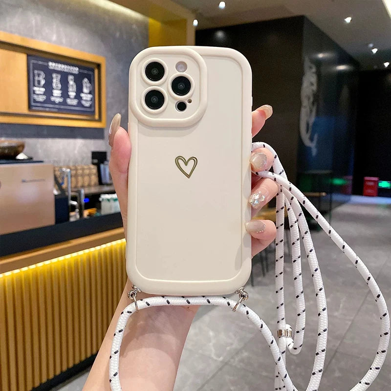 Con cordón amor fundas de teléfono para IPhone 17 16 15 14 13 12 11 Pro Max funda trasera de silicona cruzada