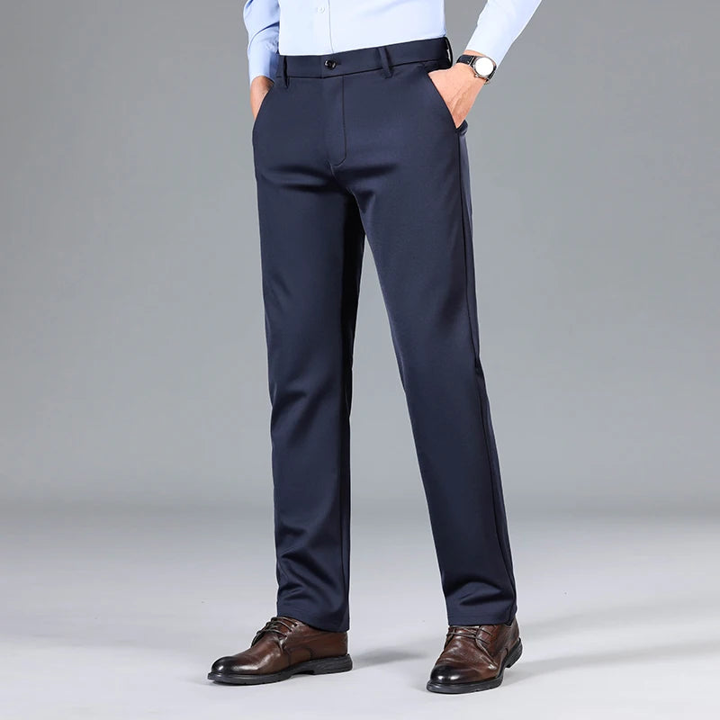 Pantalones de Traje Delgados de Verano para Hombre, Estilo Holgado y Recto, de Cintura Alta, Formales, para Trabajo, Talla Grande 40