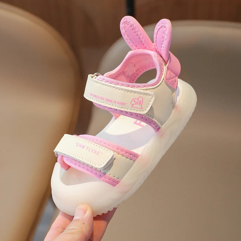 Sandalias de dibujos animados para niños y niñas, zapatos de playa suaves, informales, antideslizantes, color rosa verdoso, de 2 a 12 años