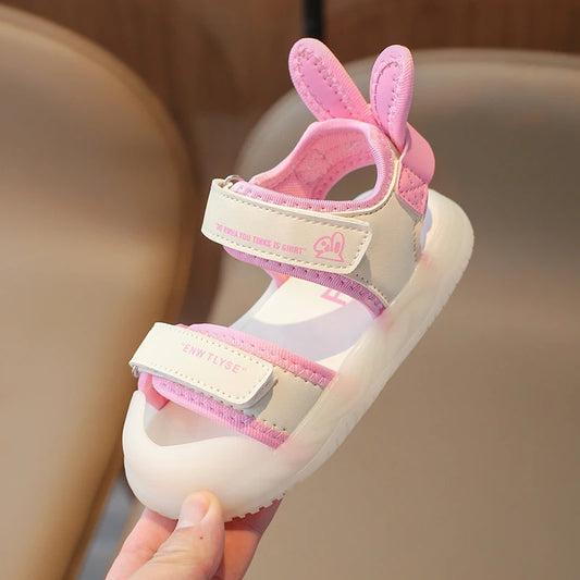 Sandalias de dibujos animados para niños y niñas, zapatos de playa suaves, informales, antideslizantes, color rosa verdoso, de 2 a 12 años