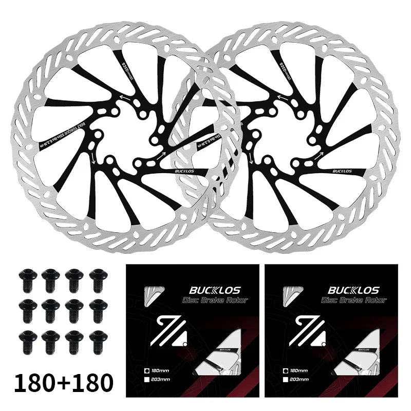 BUCKLOS-Rotor de freno de disco hidráulico ultraligero para bicicleta de montaña, disco de freno de bicicleta de carreras de carretera de montaña de 160/180/203mm con 6 pernos gratis