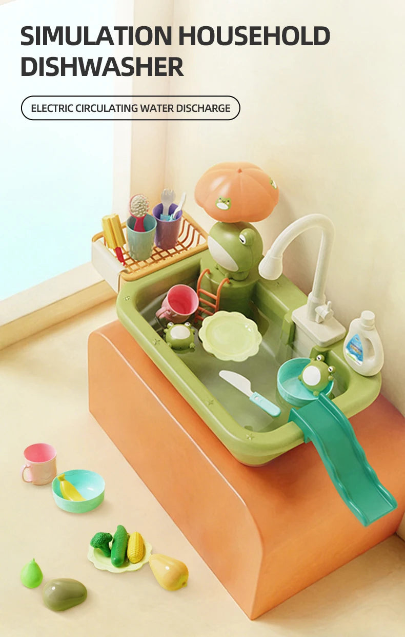 Juguetes de Cocina Eléctrica para Niños y Niñas, Grifo Simulado, Lavavajillas, Juego de Imitación de Cocina, Comida, Verduras, Juego de Roles, Regalos para Niños