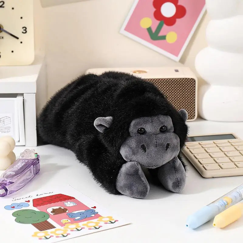 Nuevo Estuche de Lápices de Peluche con Diseño de Gorila de Dibujos Animados, Divertido Estuche de Lápices con Forma de Animal para Estudiantes, Bolsa de Almacenamiento de Papelería de Gran Capacidad, Regalos