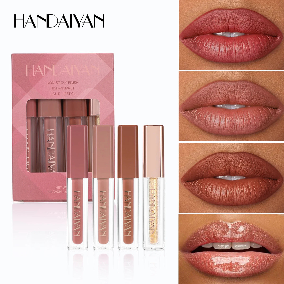 Juego de 4 Uds de brillo de labios de terciopelo, Kit de lápiz labial líquido, Color fácil, tinte de labios resistente al agua de larga duración, aceite, maquillaje antiadherente, juego de esmalte de labios