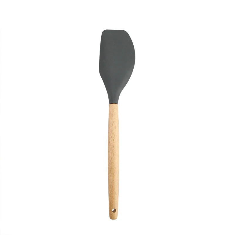 Juego de utensilios de cocina de silicona resistentes a altas temperaturas, pala con mango de madera, cuchara con fugas, herramienta, utensilio de cocina, accesorios para hornear