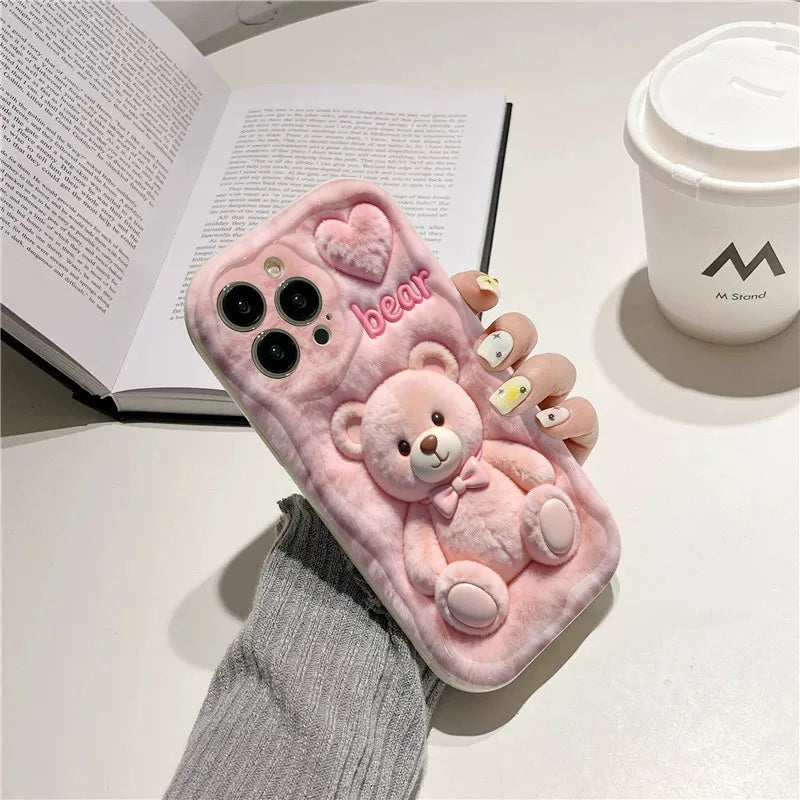Funda de Teléfono con Estampado de Oso de Peluche Rosa de Dibujos Animados para iPhone 17 16 Pro Max 15 14 13 12 11, Funda para iPhone Air 16E XS XR X
