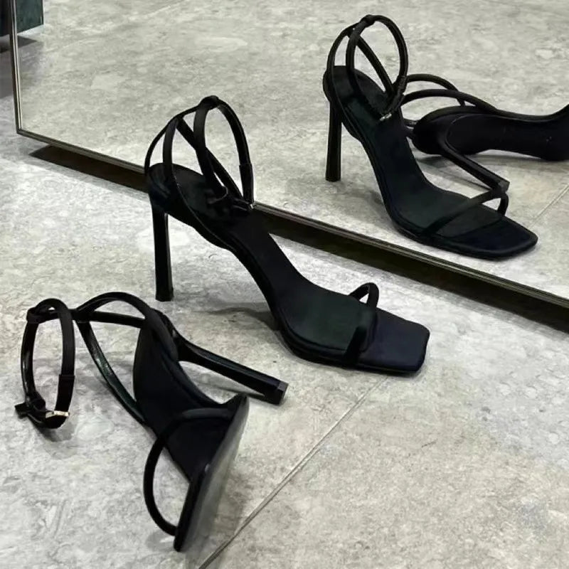 Sandalias Francesas de Tacón Alto para Mujer, Verano 2025, Elegantes, con Punta Abierta, para Banquete, Zapatos de Mujer