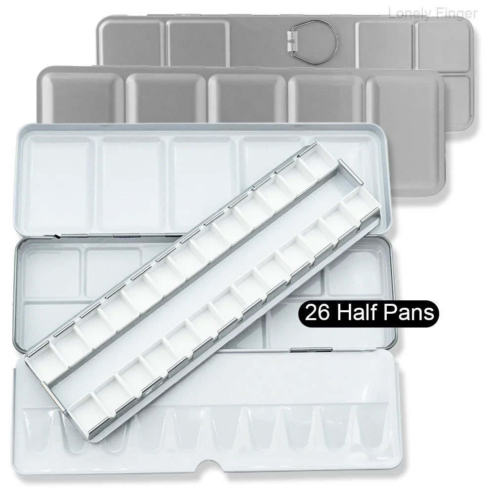 Caja de paleta de estaño de acuarela de Metal vacía con 14/26/52 Uds. Medias sartenes de acuarela vacías desmontables para paleta de acuarelas de viaje DIY