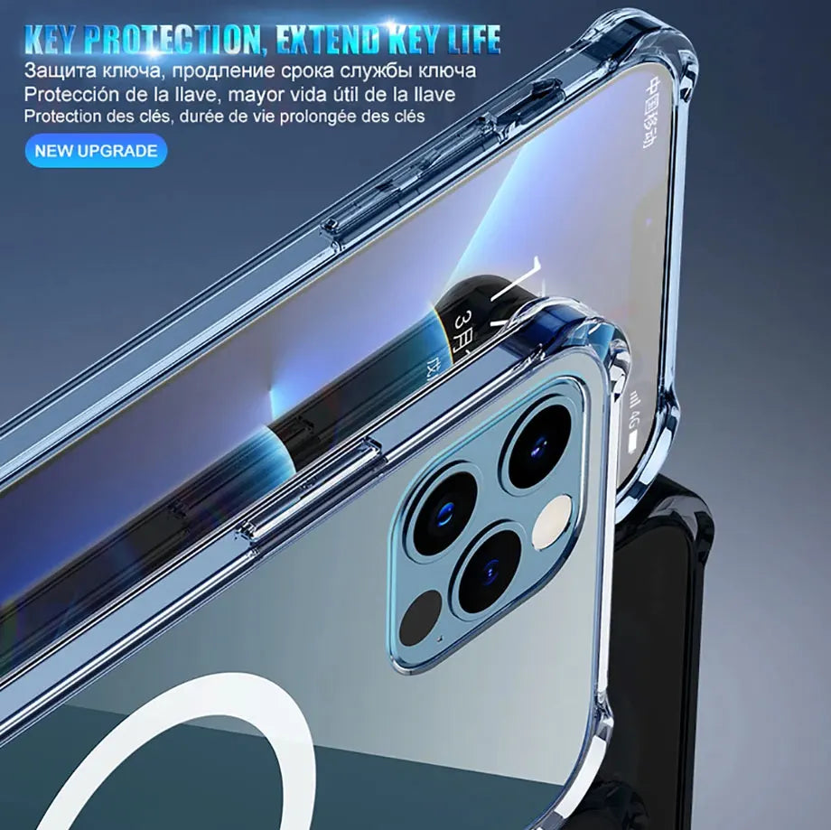 Funda Magsafe de carga inalámbrica magnética de lujo para iPhone 16 15 14 13 12 11 Pro Max Plus cubierta de parachoques transparente a prueba de golpes ﻿