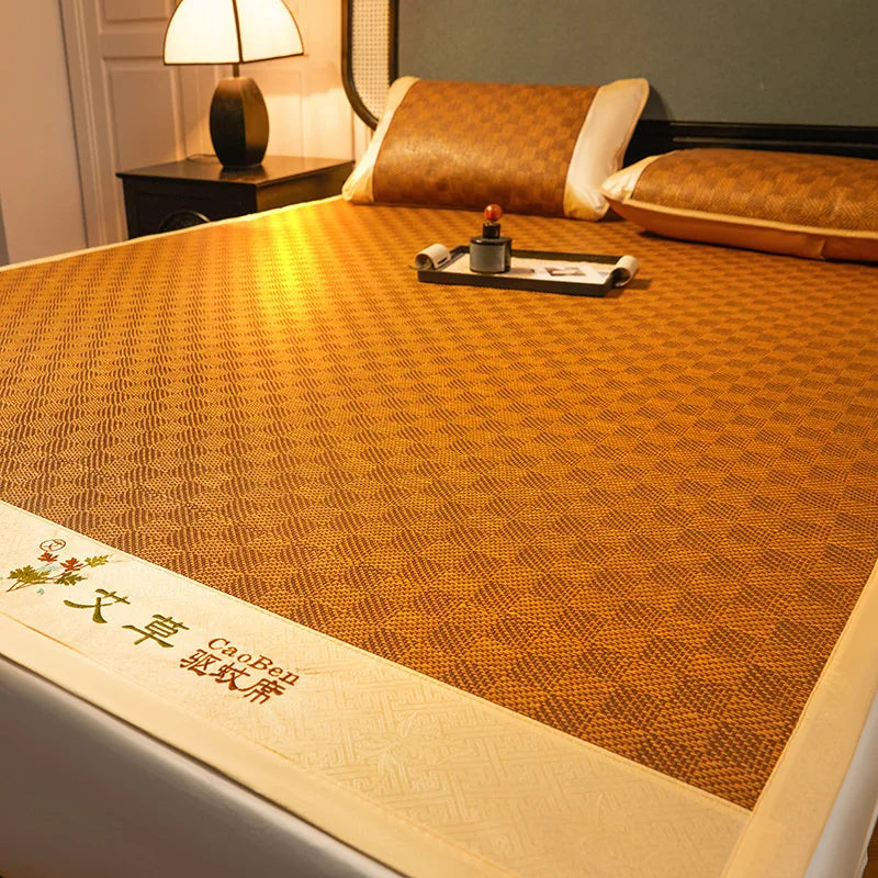 Colchoneta refrescante de seda helada para verano, de bambú natural plegable de doble cara, para camas de 1.5/1.8m, ideal para dormir sin ropa en el hogar o dormitorio.