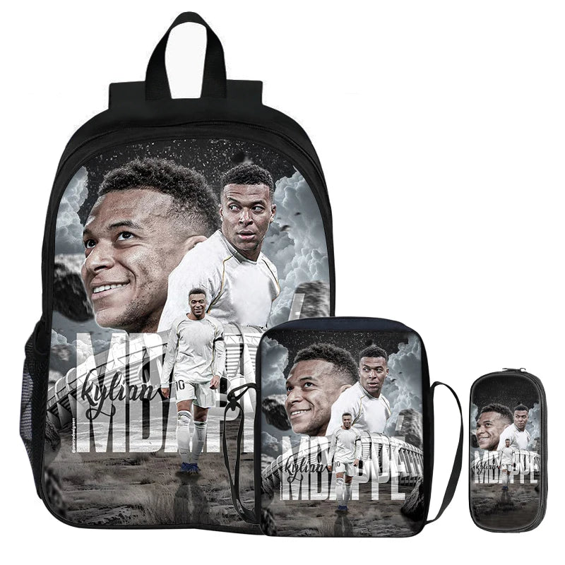 M-Mbappe-Conjunto de 3 uds de mochilas para niños, bolso de hombro para estudiantes, bolsas para lápices, mochila de estrella del fútbol, el mejor regalo