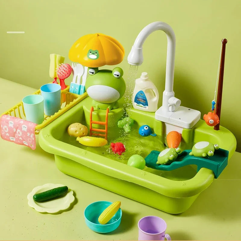 Juguetes de fregadero de cocina para niños, lavavajillas eléctrico, juguete con agua corriente, juego de simulación de comida, juguete de pesca, juego de rol, regalo para niñas