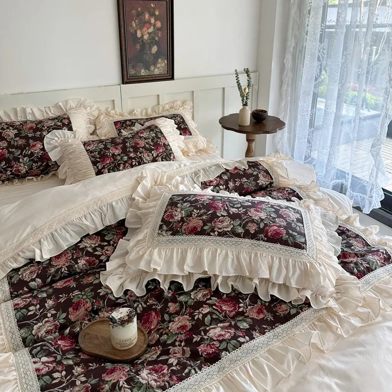 Juego de fundas de edredón con volantes, de 3 piezas ropa de cama, Floral, 100% algodón, blanco, 2 fundas de almohada, US/UK, Super King size