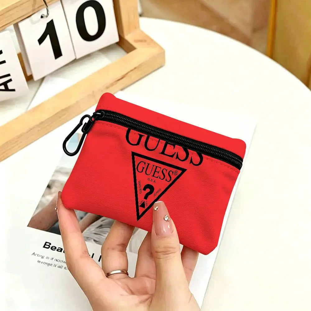 Monedero con cremallera de tela Oxford blanca con logotipo de G-Guess-s, bolsa ligera para colgar llaves, tarjetero para uso diario
