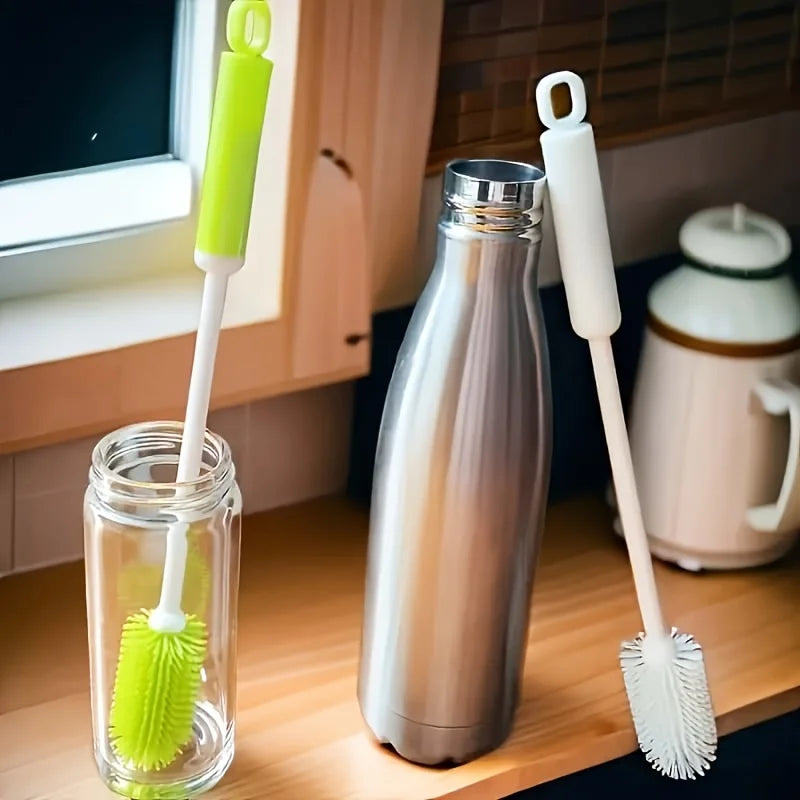 1 cepillo de limpieza de mango largo, agarre antideslizante para botellas estrechas, cepillo de plástico duradero para áreas difíciles de alcanzar, limpiador de botellas