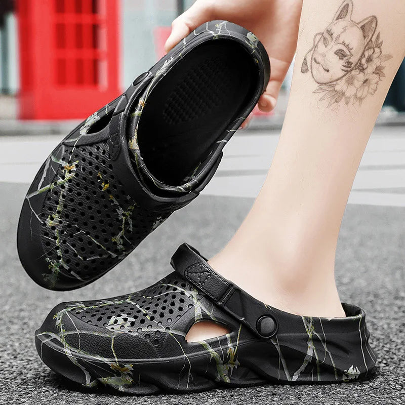 Zapatillas de verano para hombre, zuecos de suela gruesa, sandalias, chanclas transpirables huecas, zapatos, zapatillas de playa a la moda