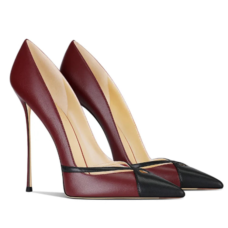 Zapatos de tacón alto de cuero blanco mate con punta puntiaguda y tacones de aguja poco profundos, zapatos de banquete sin cordones