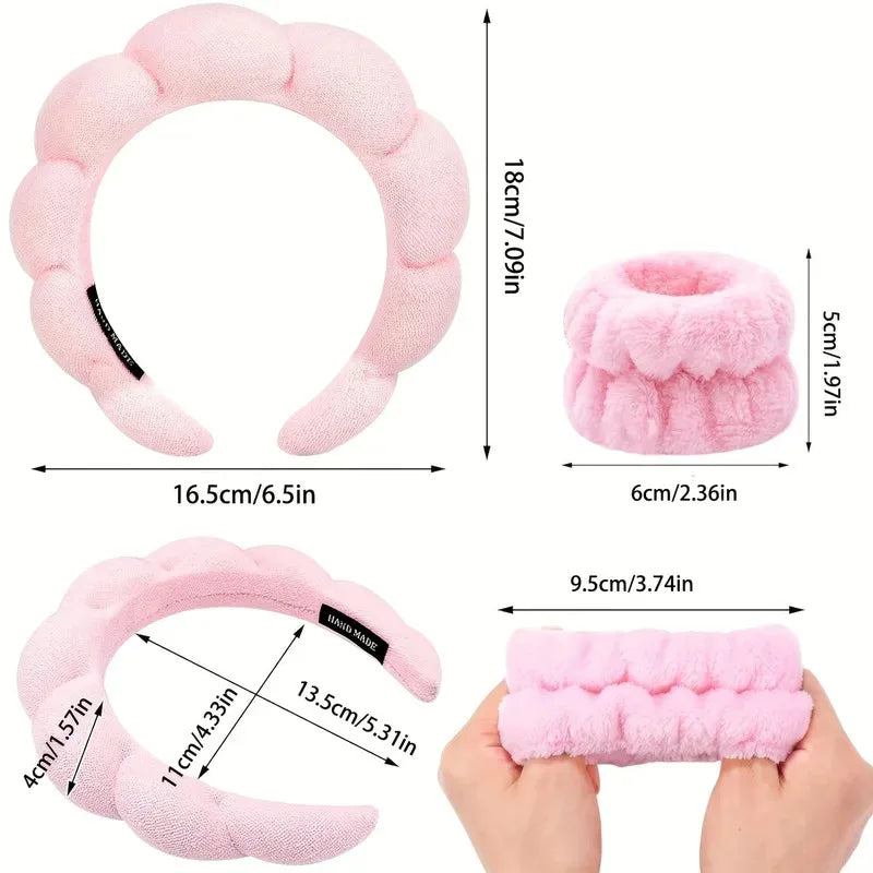 Diadema para lavar la cara para mujer, diademas de esponja, correa para la muñeca, diadema suave de burbujas para maquillaje, accesorios para el cabello para niña, 3 uds.