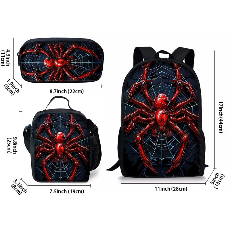 Juego de mochila de tres piezas Red Spider para niños y niñas, los mejores regalos, mochila escolar de dibujos animados en 2D para niños