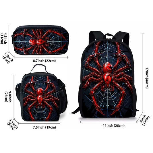 Juego de mochila de tres piezas Red Spider para niños y niñas, los mejores regalos, mochila escolar de dibujos animados en 2D para niños