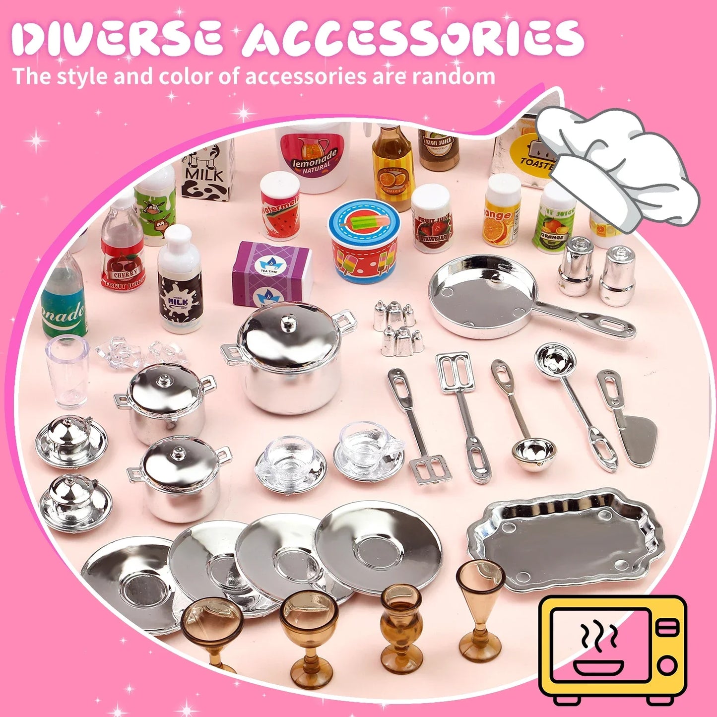 Juego de simulación combinado de cocina rosa, juego de juguetes de 5 piezas con luces y sonidos, para niñas, Navidad/Halloween/ Acción de Gracias/Año Nuevo
