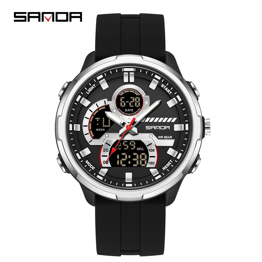 Reloj electrónico de cuarzo SNADA para hombre con pantalla Dual deportivo multifuncional LED resistente al agua reloj electrónico de cuarzo para hombre 9077