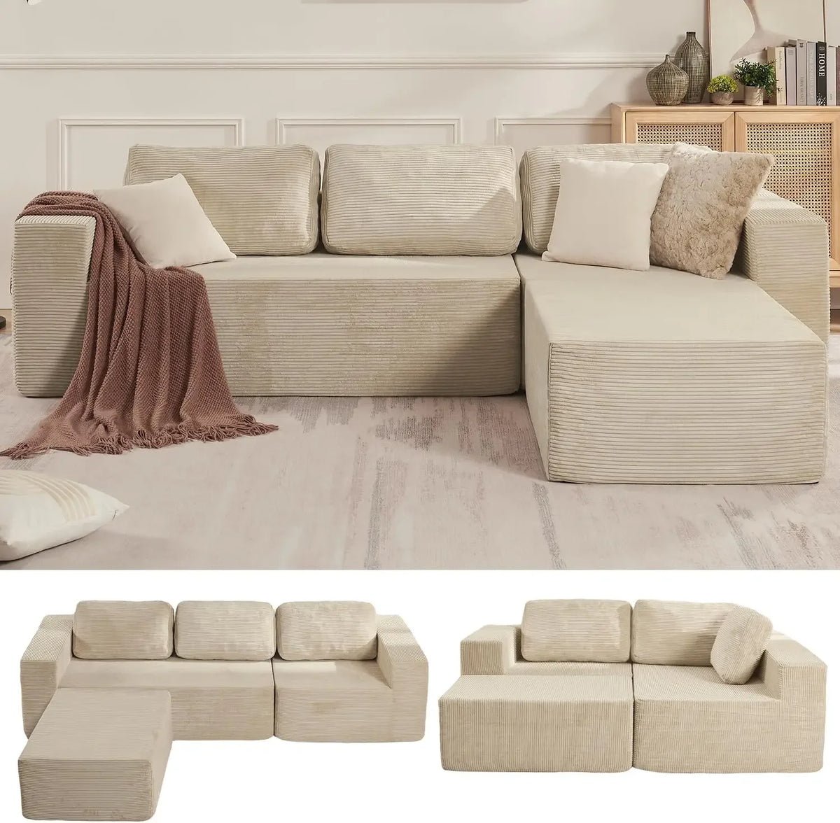 Sofá seccional reversible Cloud de 106" - Asiento profundo, modular en forma de L, tapizado en espuma, sin montaje, salón/dormitorio