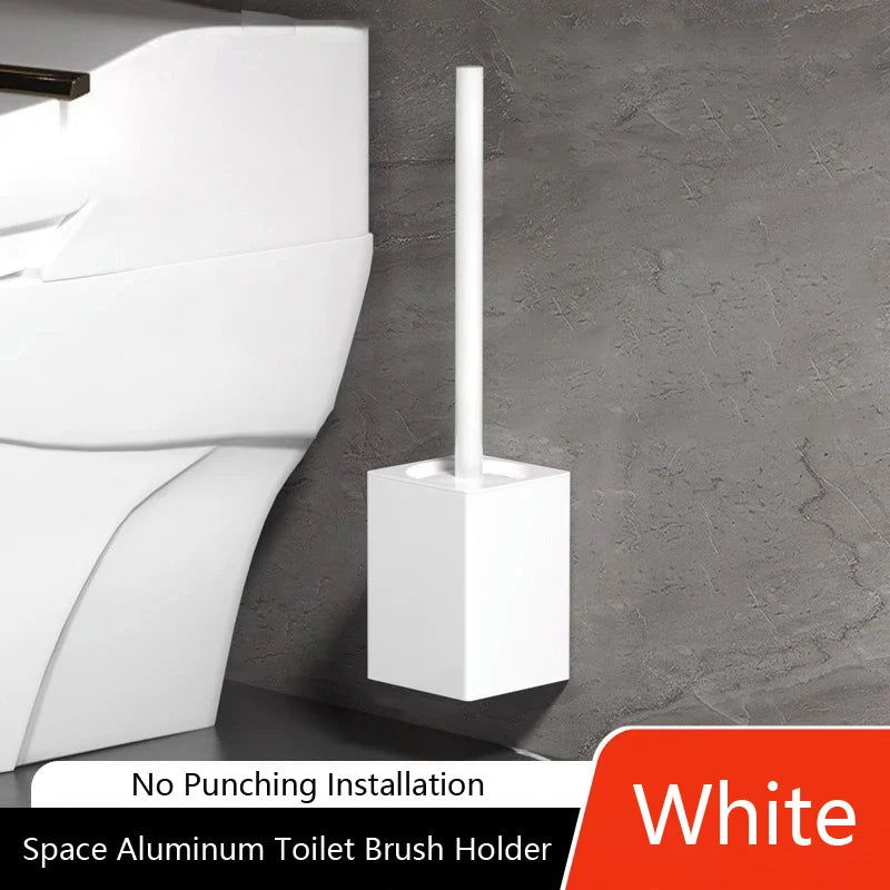 Soporte para escobilla de baño, herramientas de limpieza del hogar montadas en la pared, sin perforación, instalación espacial, cepillos de baño de aluminio WB8712