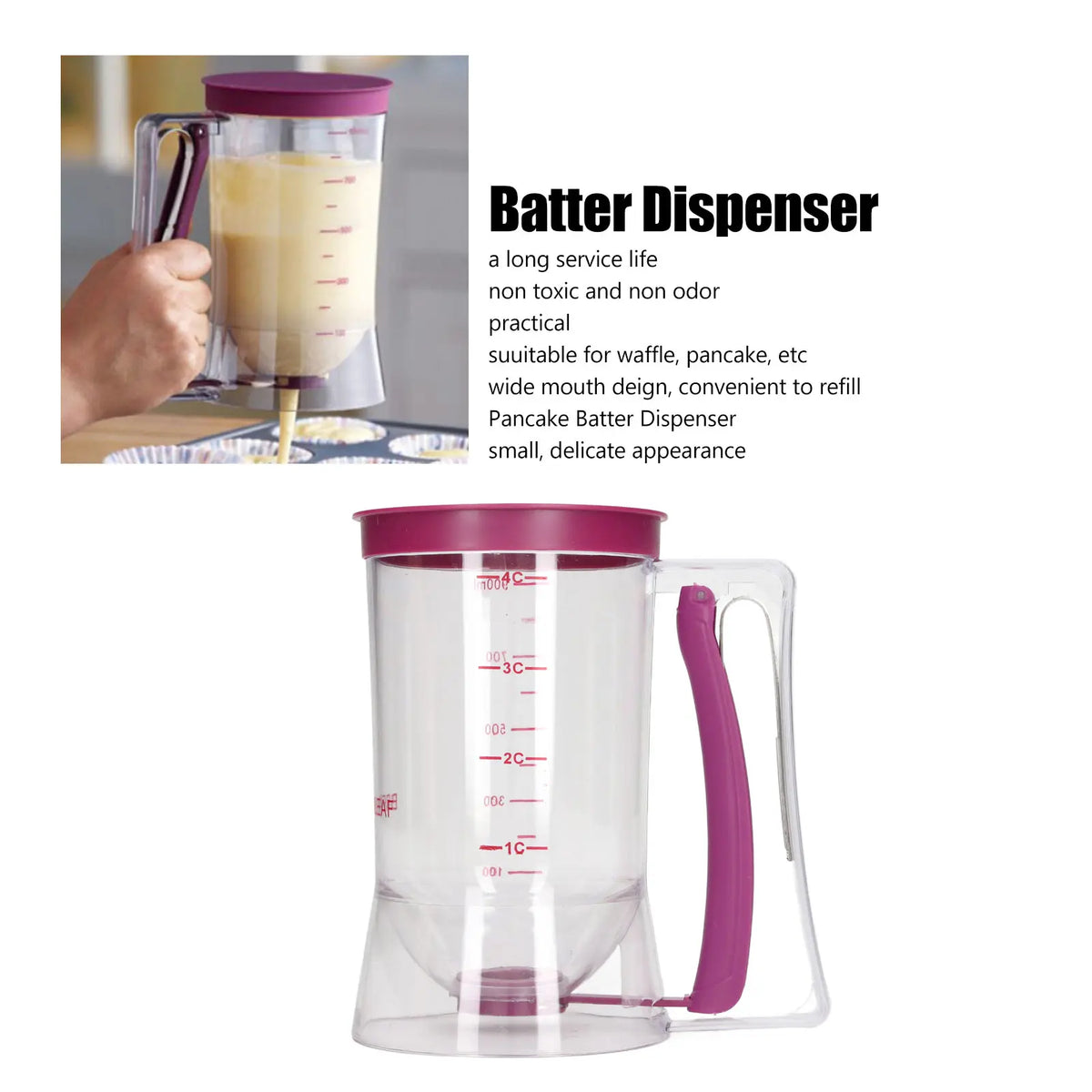 Dispensador de masa ABS 900ml, separador de crema de masa, herramienta para hornear para panqueques, magdalenas, pasteles, gofres, dispensador de masa para panqueques