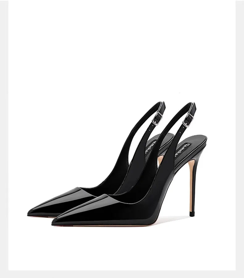 2025 Zapatos sexis de tacón súper alto para mujer, sandalias con punta estrecha, zapatos de tacón elegantes con talón descubierto para verano, vestido de tendencia 2025