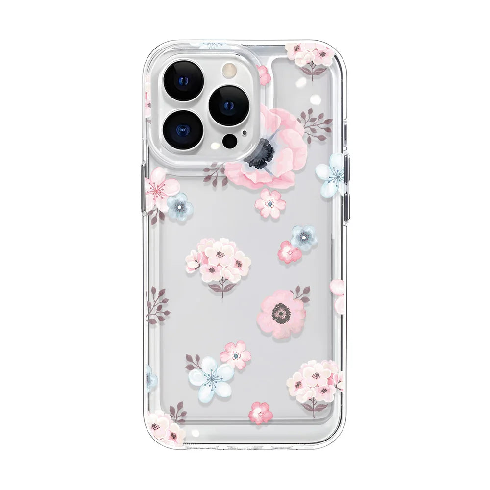 Funda de teléfono transparente con flores para niñas, fundas duras a prueba de golpes para iPhone 16 15 14 13 12 11 Pro Max 16 Plus