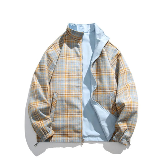 Una Reta-Chaqueta Harajuku para hombre, abrigo de doble cara de Hip hop, ropa de calle informal a cuadros, chaquetas sueltas, Otoño, nuevo