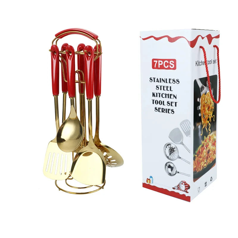 Espátula de acero inoxidable con mango de cerámica, juego de utensilios de cocina nórdicos, 7 unidades