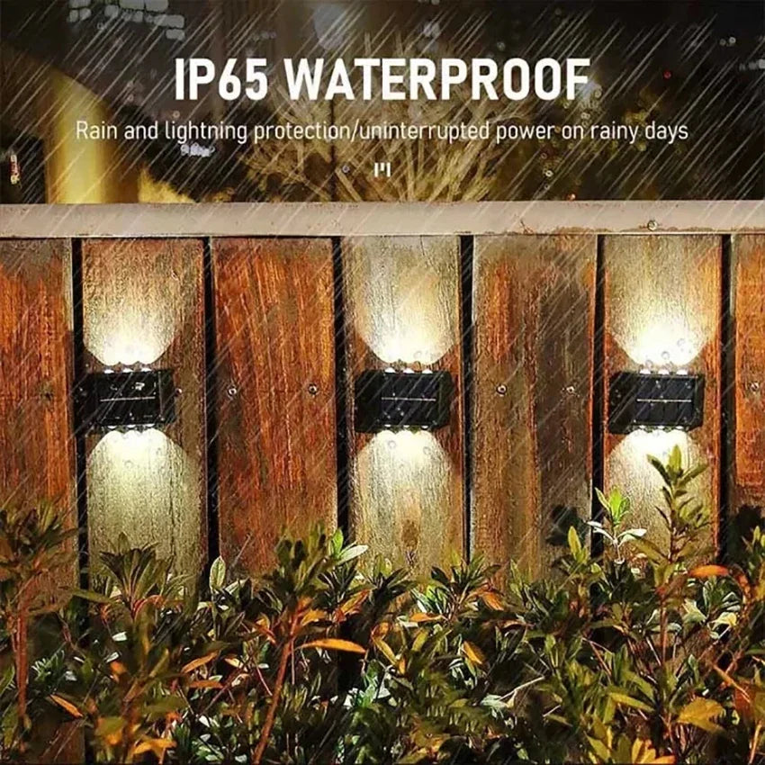 Lámpara Solar de pared para exteriores, luz cálida, impermeable, iluminación luminosa arriba y abajo, luces decorativas para balcón, patio y jardín, pared Exterior