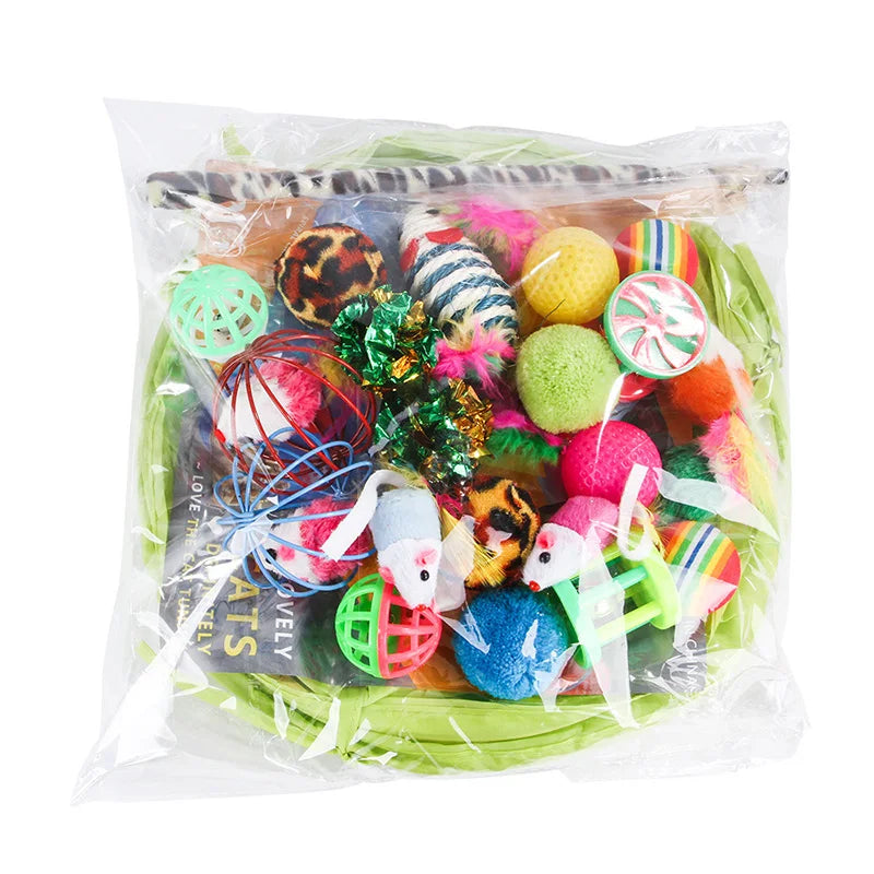 Paquete Variado de Juguetes para Gatitos - Set Combinado de Juguetes para Gatos, Juguete Divertido para Gatos, Varita con Ratón de Sisal, Bola con Campana, Suministros para Gatos