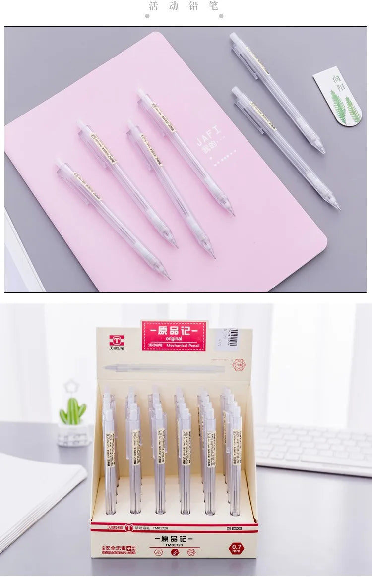 5 unids/set portaminas blanco Simple bolígrafo automático 0,5/0,7mm para estudiantes útiles escolares accesorios de oficina papelería