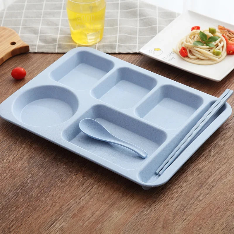 1 Juego de platos de comida para estudiantes, cuencos de comida rápida, platos de comida anticaída para el hogar, plato de separación, juego de tazas, juego de cena, assiette de servicio