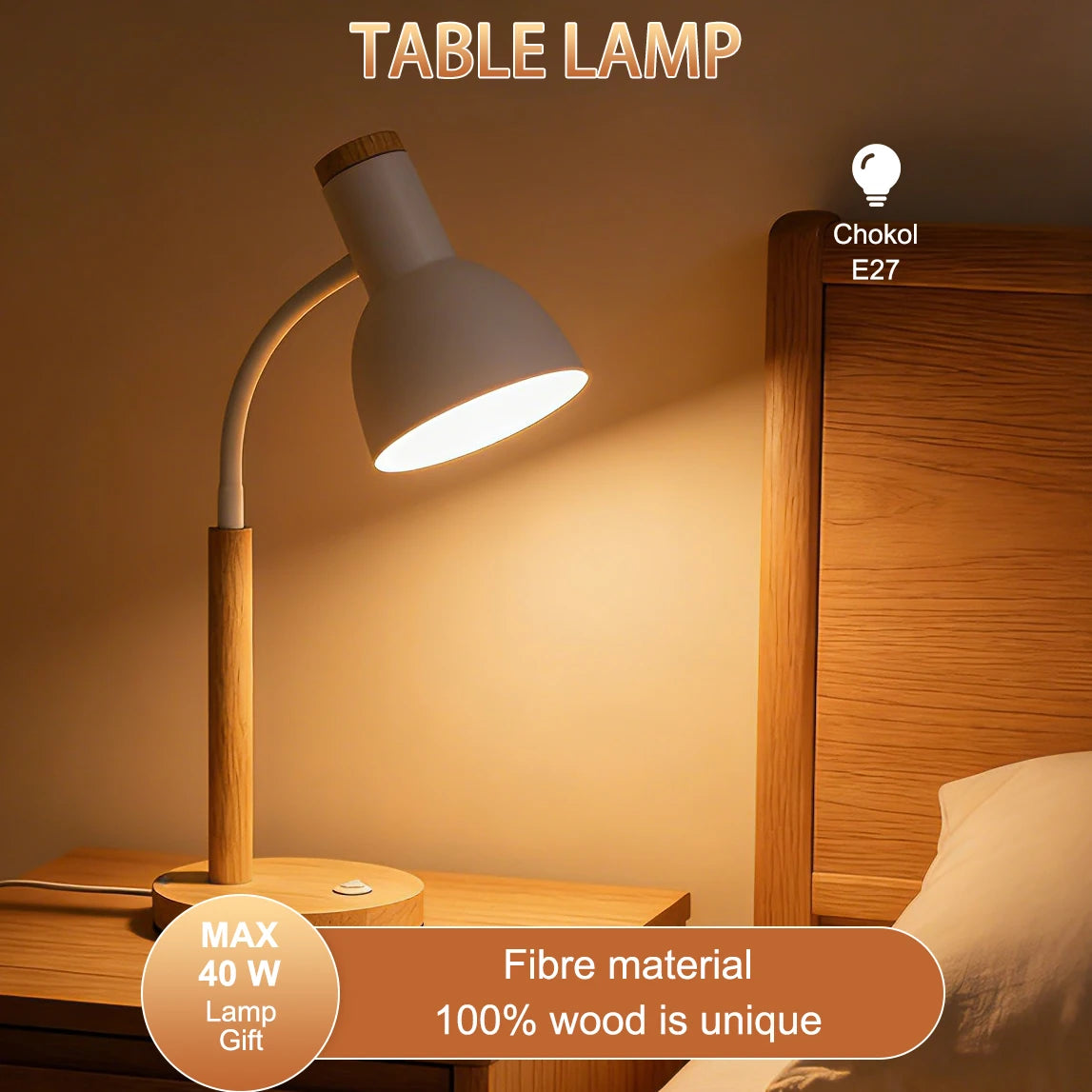 Lámpara LED de escritorio E27, lámparas de mesa con Base, bombilla reemplazable, luz de noche para habitación, dormitorio, oficina, estudio, iluminación de lectura