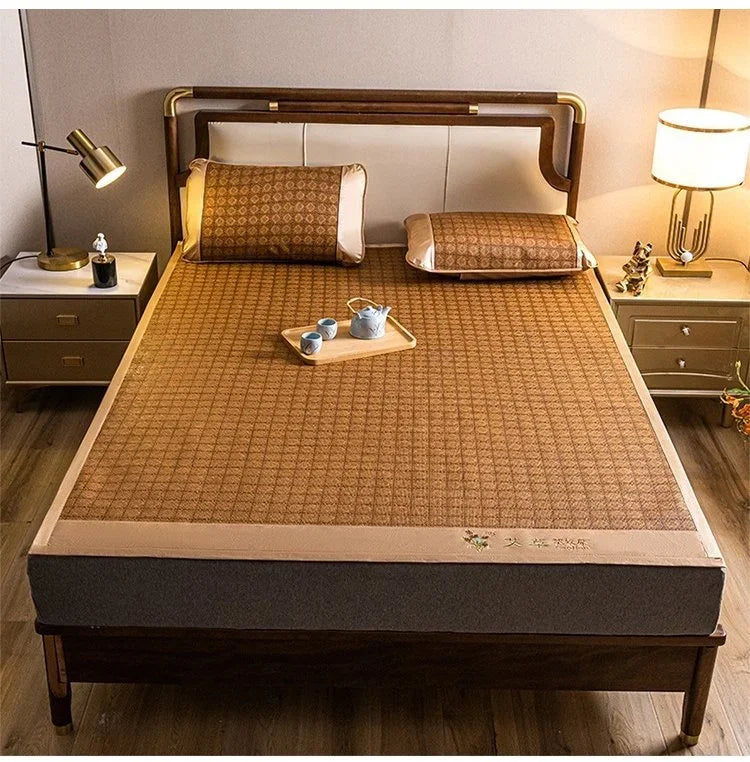 Colchoneta refrescante de seda helada para verano, de bambú natural plegable de doble cara, para camas de 1.5/1.8m, ideal para dormir sin ropa en el hogar o dormitorio.
