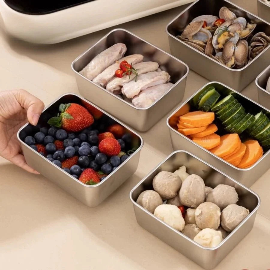 Juego de 6 recipientes de acero inoxidable para almacenar alimentos con tapas - Herméticos, apilables y reutilizables para camping, picnics, escuela
