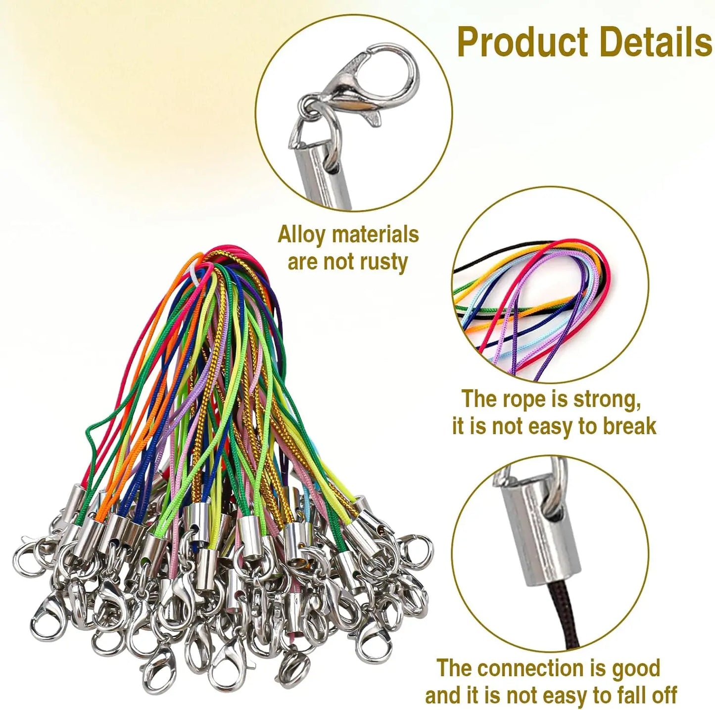 20/50/100 unidades de cordones de seguridad, correas, cierres de langosta, ganchos para llaveros, accesorios para móviles, dijes, colgantes y accesorios para llaveros