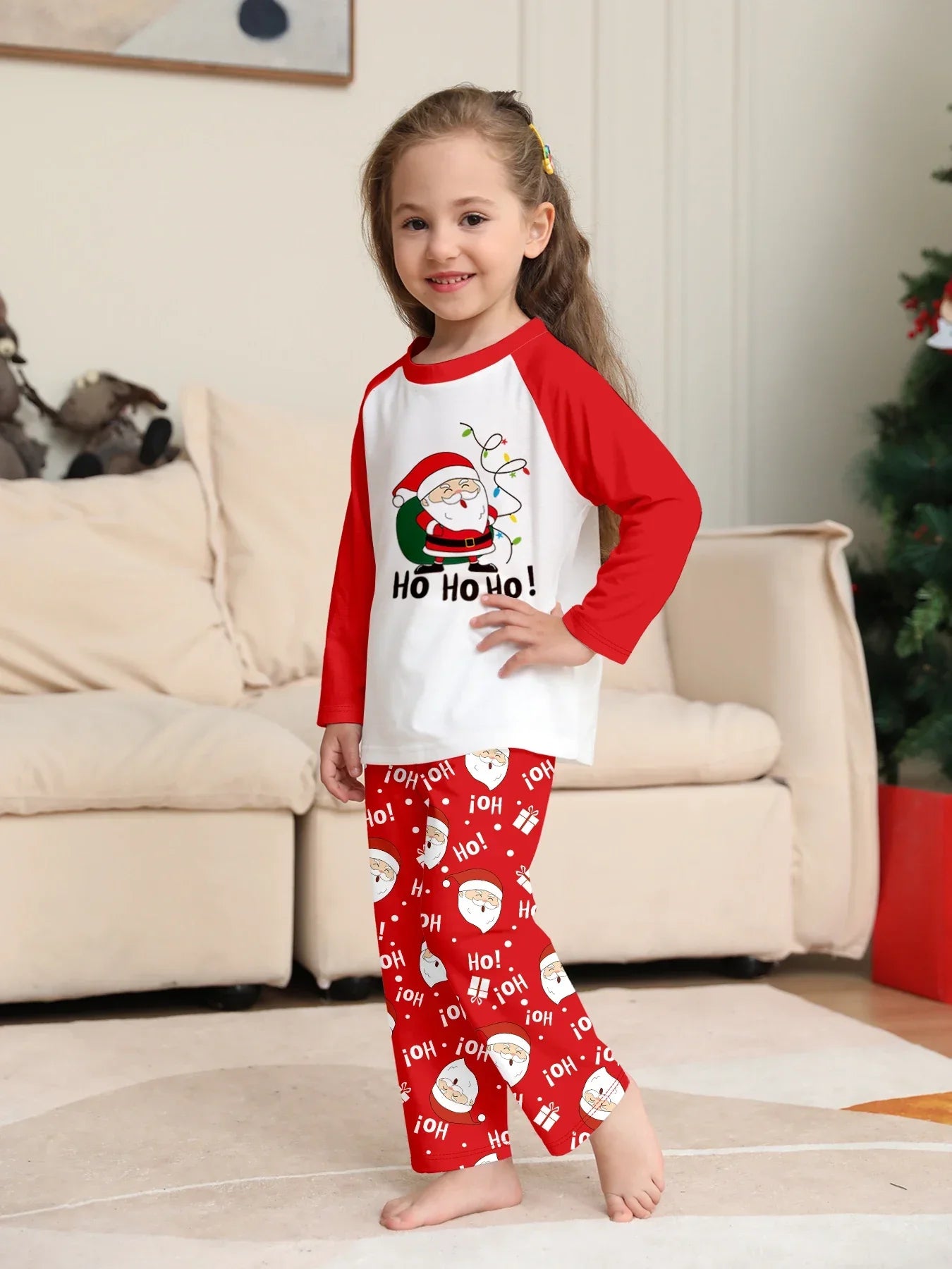 Nuevo pijama navideño con apariencia familiar, estampado de Papá Noel, trajes a juego para madre, padre y niños, traje holgado bonito de 2 piezas, ropa de dormir, ropa de Navidad
