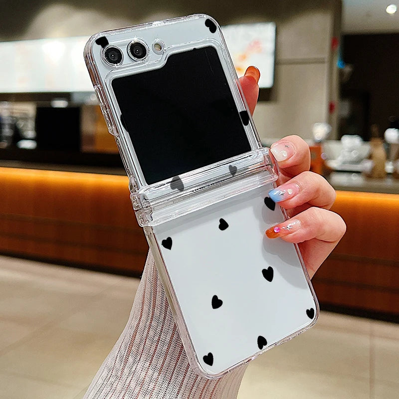 Funda de teléfono transparente con diseño de flor de amor para Samsung Galaxy Z Flip7 FE Flip 7 6 5 4 3 5G Flip5 Flip6, funda dura para PC a prueba de golpes