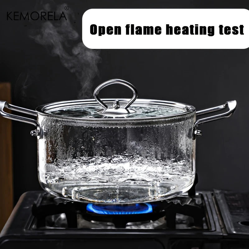 KEMORELA 1 Uds olla de cocina de vidrio 2.5L/3,5L olla de fuego resistente al calor ollas de doble mango con tapa de olla utensilios de cocina de vidrio de borosilicato