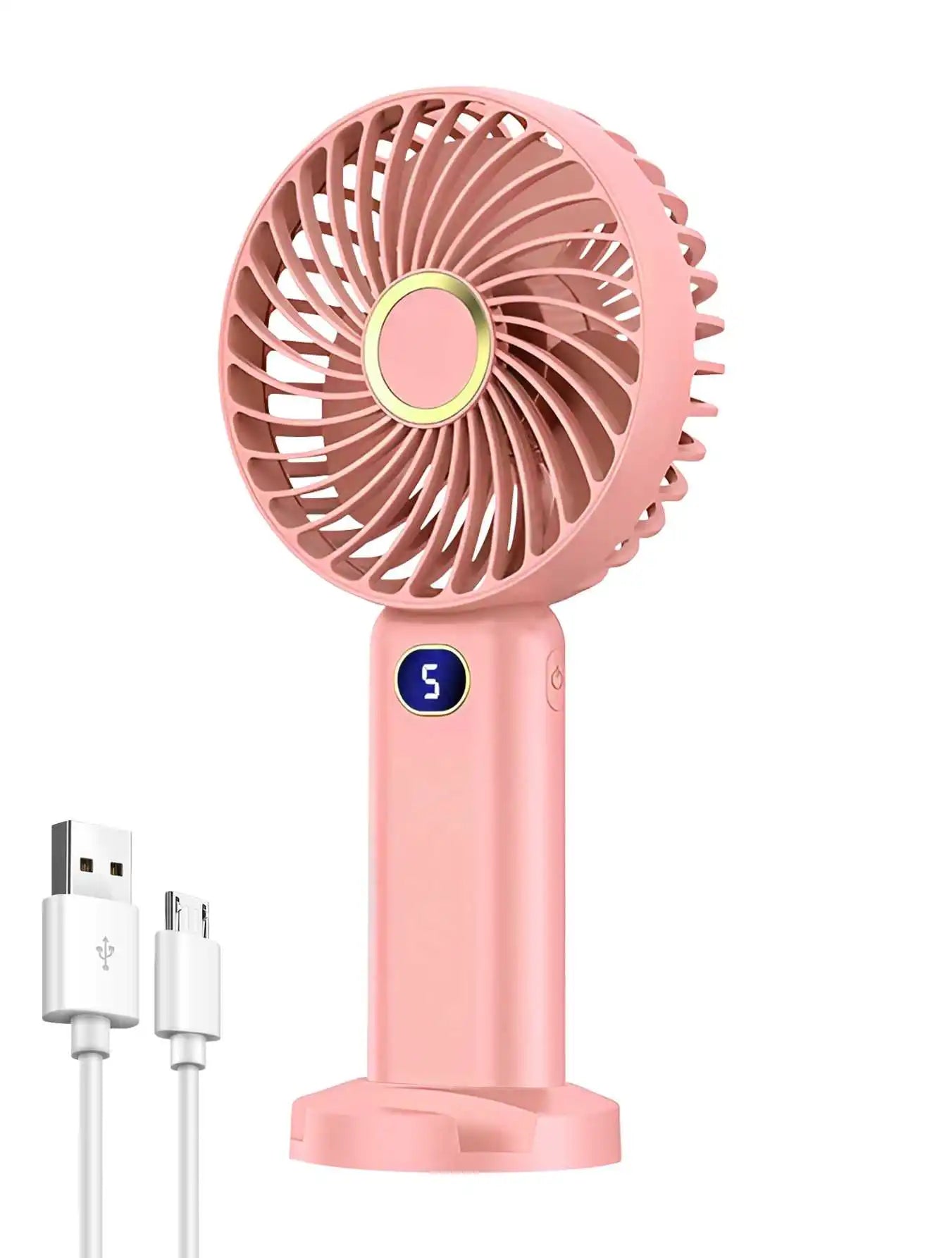 Ventilador portátil de mano, miniventilador recargable por USB, pantalla Digital, ajuste de 5 velocidades, adecuado para viajes, exteriores, oficina y hogar
