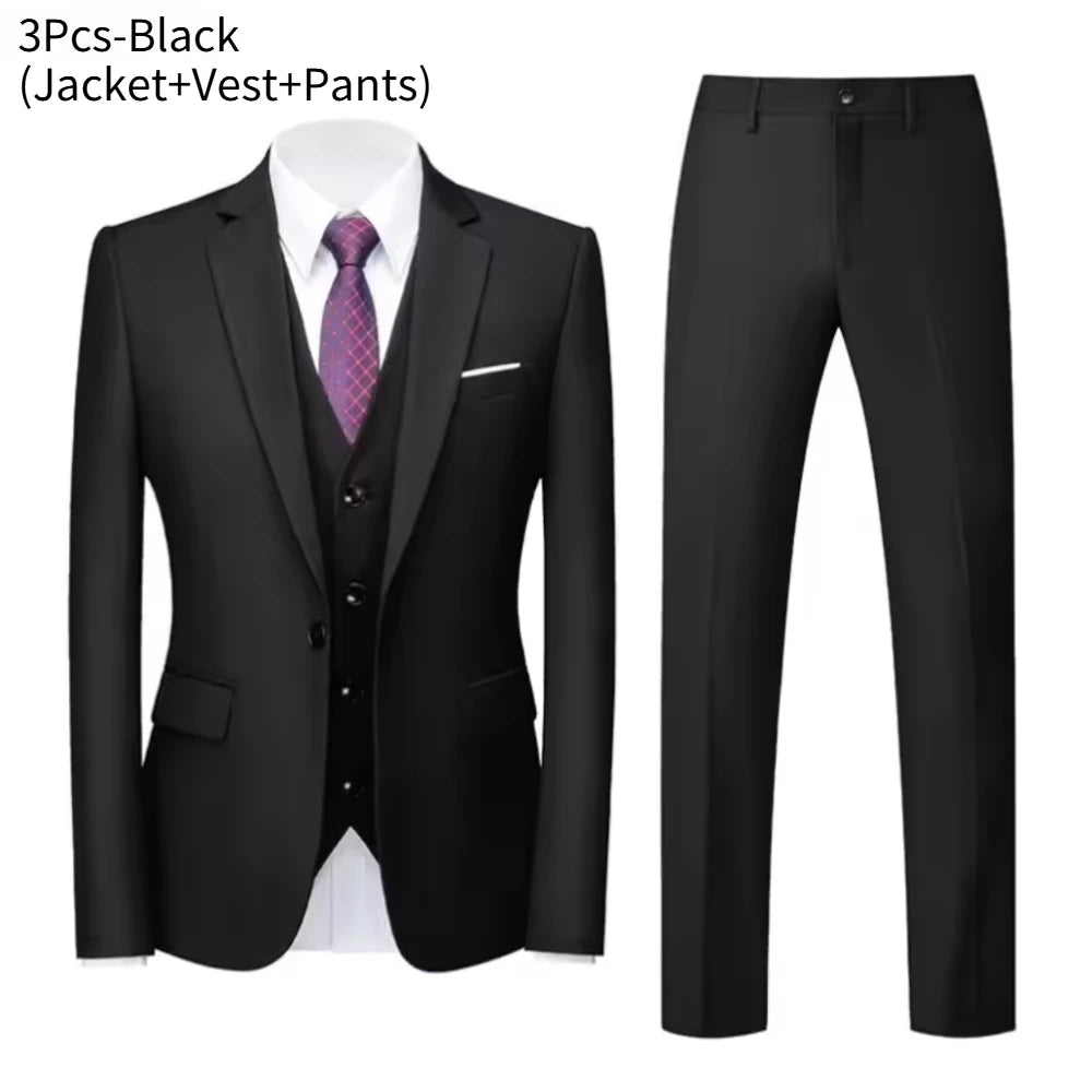 Trajes para hombre, conjunto de 3 piezas, moda elegante para boda, chaquetas completas clásicas, chaleco, pantalones, Blazers, traje Formal 2025
